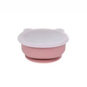Bol silicone ventouse avec couvercle petit ours rose