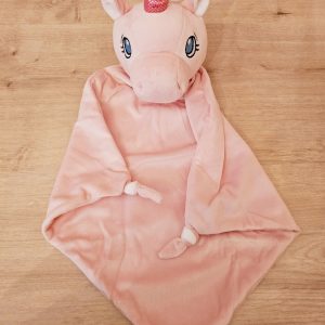 Doudou licorne rose 30x25 cm (personnalisable)