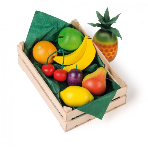 Assortiment de fruits en bois avec cagette Erzi