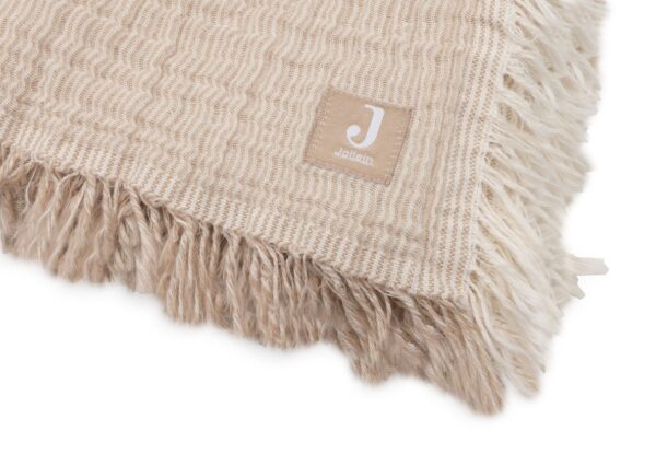 Couverture Gaze de coton 120x120 Fringe Stripe Biscuit