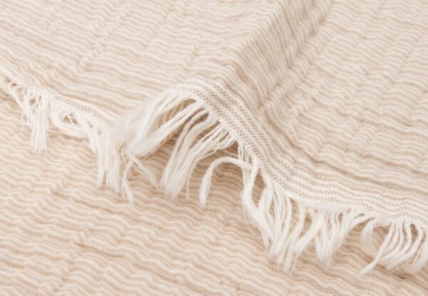 Couverture Gaze de coton 120x120 Fringe Stripe Biscuit – Image 3