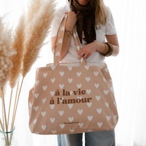 Cabas XXL Coeur Beige nude À LA VIE À L'AMOUR
