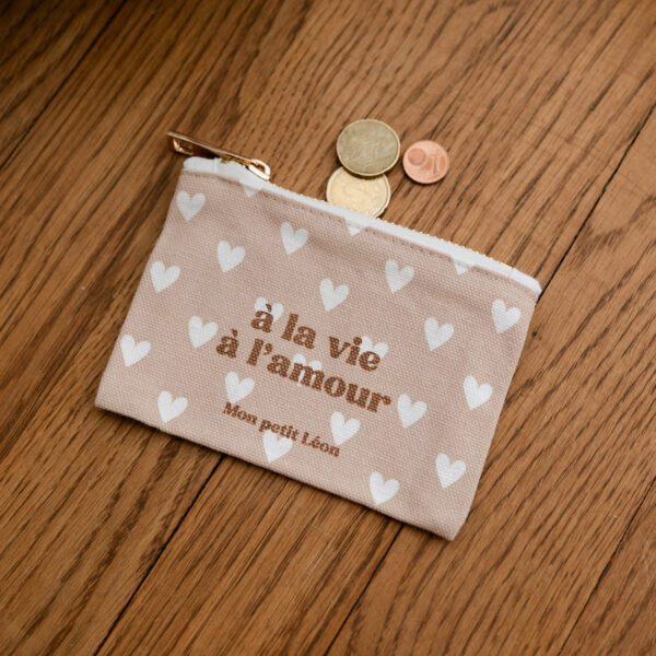 Porte-Monnaie Cœur Beige nude « A la vie à l’amour »