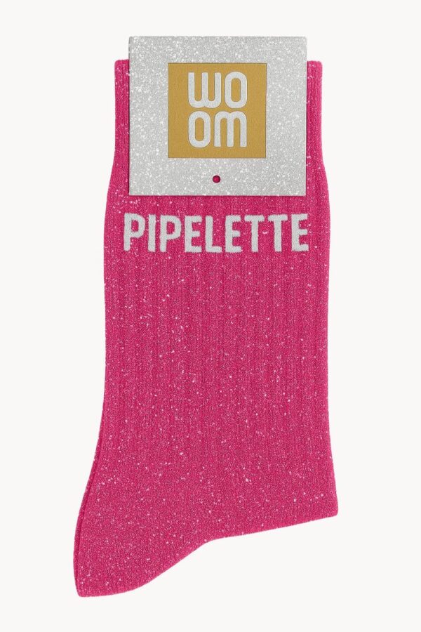 Chaussettes à Paillettes à Message "Pipelette" - Rose Fuschia