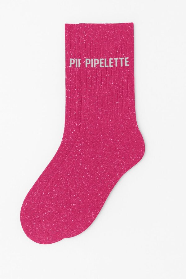 Chaussettes à Paillettes à Message "Pipelette" - Rose Fuschia – Image 2