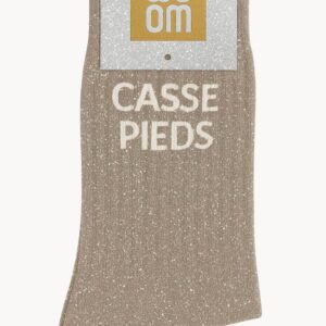 Chaussettes à Paillettes à Message "Casse Pieds" - Beige