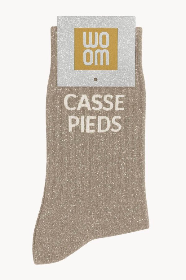 Chaussettes à Paillettes à Message "Casse Pieds" - Beige
