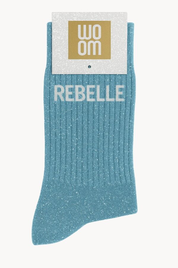 Chaussettes à Paillettes à Message "Rebelle" - Bleu Turquoise