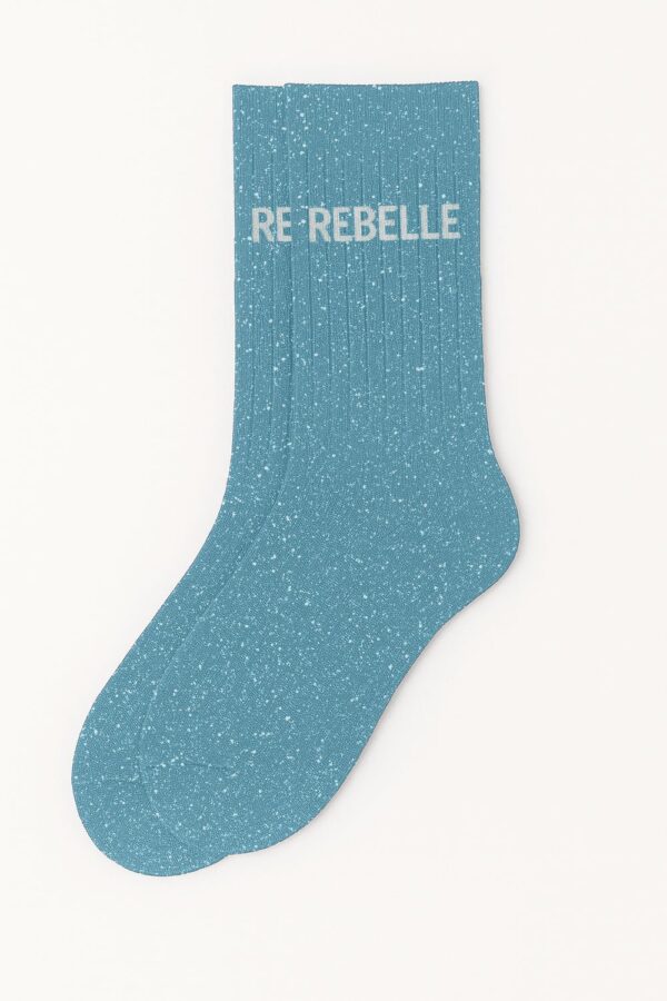Chaussettes à Paillettes à Message "Rebelle" - Bleu Turquoise – Image 3