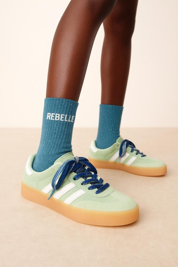 Chaussettes à Paillettes à Message "Rebelle" - Bleu Turquoise – Image 2