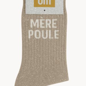 Chaussettes à Paillettes à Message "Mère Poule" - Beige