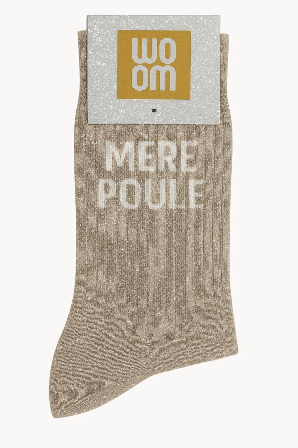 Chaussettes à Paillettes à Message "Mère Poule" - Beige