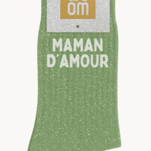 Chaussettes à Paillettes à Message "Maman d'amour" - Vert amande
