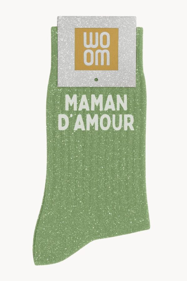 Chaussettes à Paillettes à Message "Maman d'amour" - Vert amande