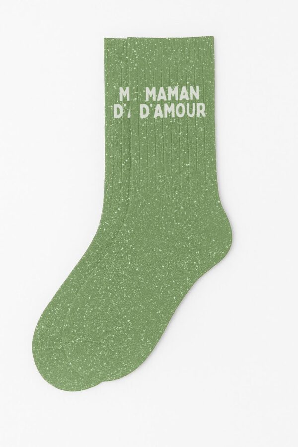 Chaussettes à Paillettes à Message "Maman d'amour" - Vert amande – Image 2