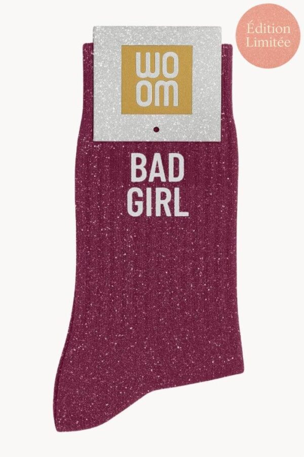 Chaussettes à Paillettes à Message "Bad Girl" - Violet – Image 2