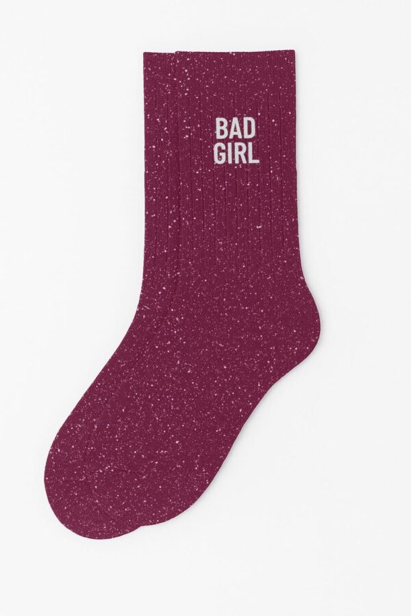Chaussettes à Paillettes à Message "Bad Girl" - Violet – Image 3
