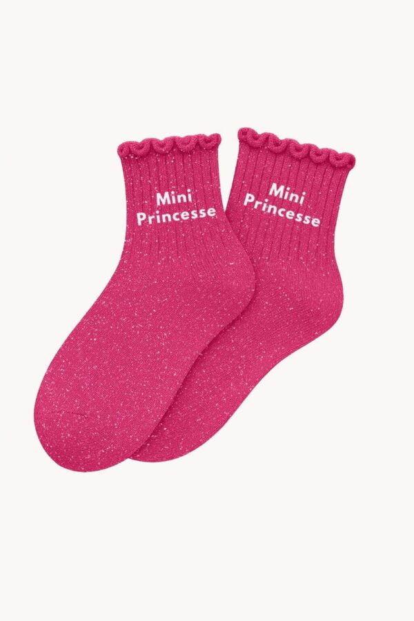 Chaussettes à Paillettes enfant 3/6 ans "Mini Princesse" - Rose Fuschia