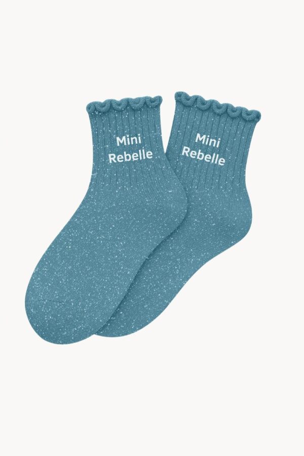 Chaussettes à Paillettes enfant 3/6 ans "Mini Rebelle" - Bleu Turquoise