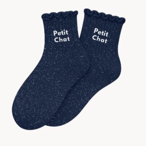 Chaussettes à Paillettes enfant 3/6 ans "Petit Chat" - Bleu Marine