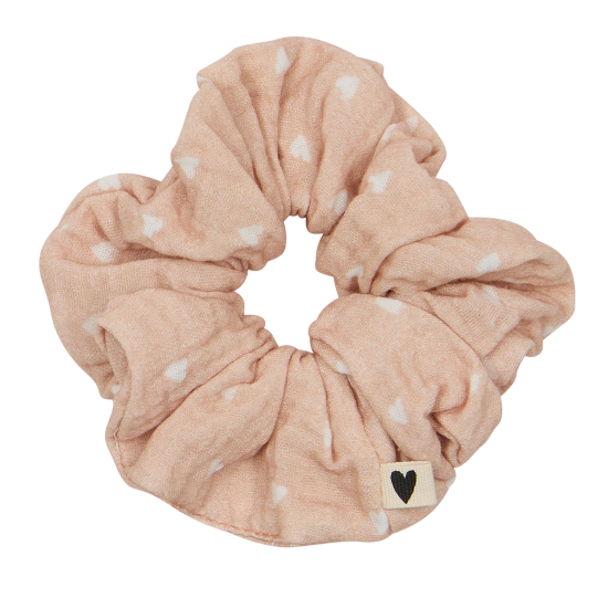 Chouchou gaze de coton beige petits cœurs