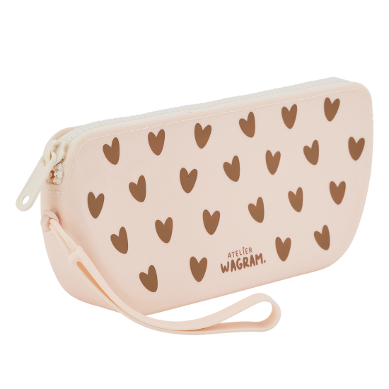 Trousse en silicone coeur crème