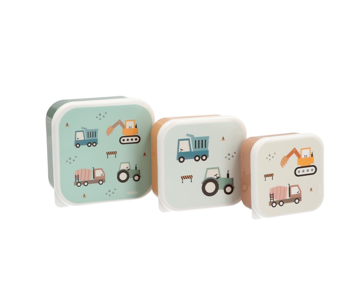 Lot de 3 boîtes à goûter ou pique nique Véhicules de chantier Trucks