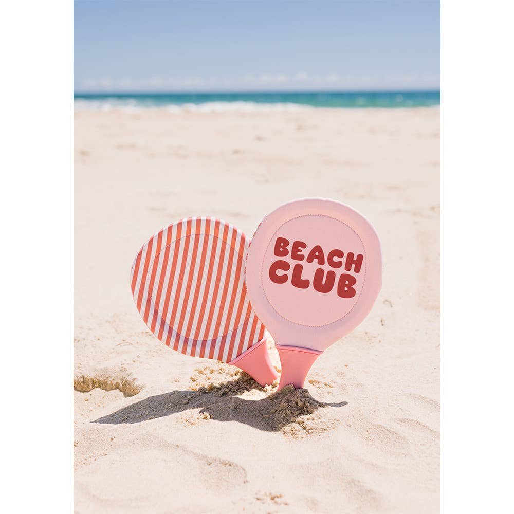 Raquettes de plage en néoprène Rayures roses – Image 2